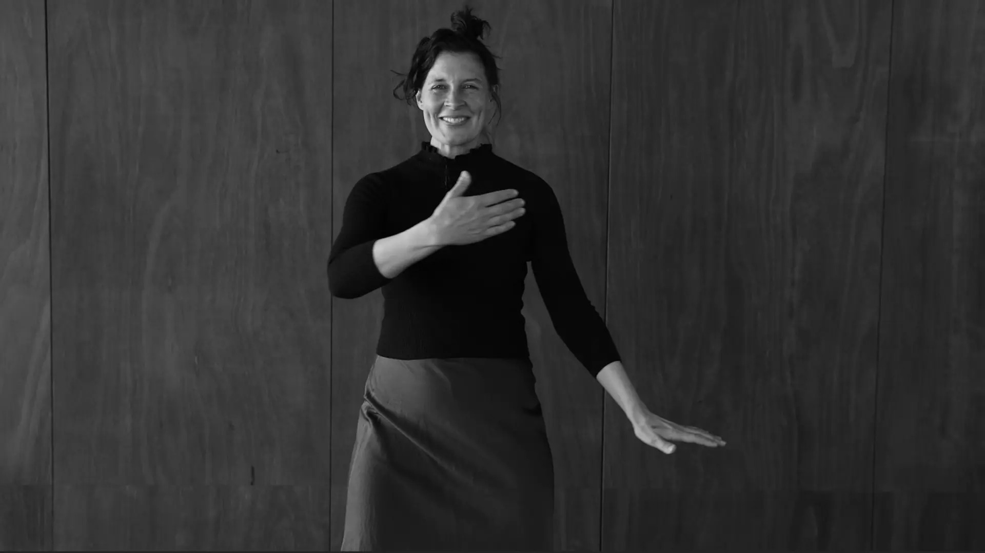 Black and white study of a woman in movement
